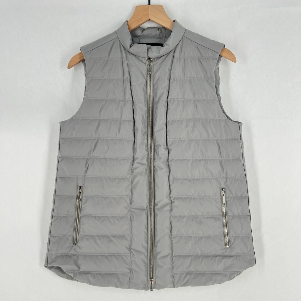 Lafayette 148 New York Quilted Vest Down Puffer Jacket Women Medium Gray Outdoor